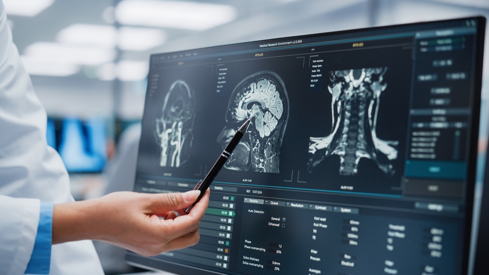 Doctor scanning brain injuries